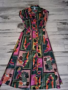 Live 4 Truth Green and Pink Parrot Print Maxi Dress